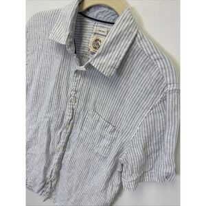 Panama Jack Mens 100% Linen Shirt Short Sleeve Button Down white/Blue striped M